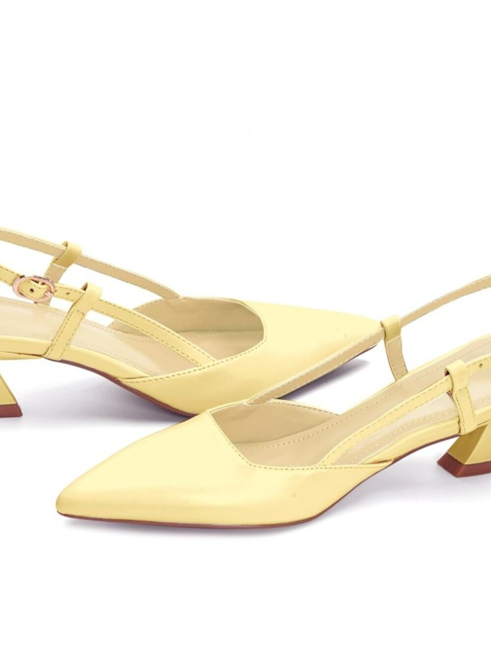 Women's Yellow Faux Leather Slingback Pump Shoes Buckle with 2 Inch Heel